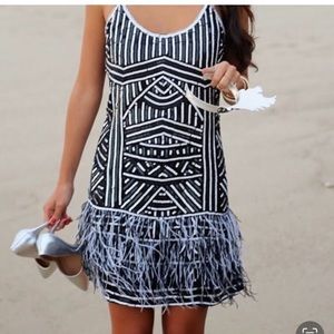 Parker Sequin & Feather Dress